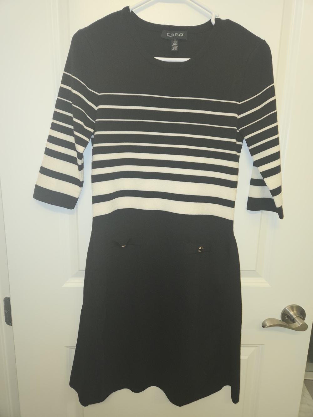 Ellen Tracy Black & White Striped Midi Dress